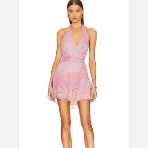 NWT LoveShackFancy Aleena Pink Marbled Halter Backless Mini Dress